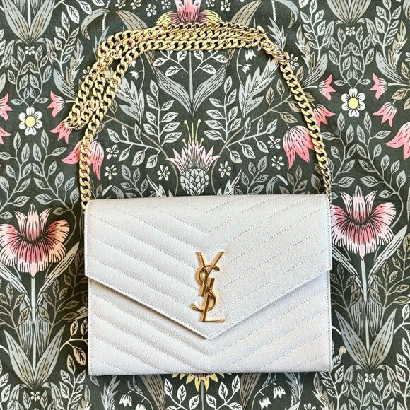 Saint Laurent YSL Cassandre Quilted Matelassé Envelope Flap Leather Clutch Pouch - Picture 3 of 15